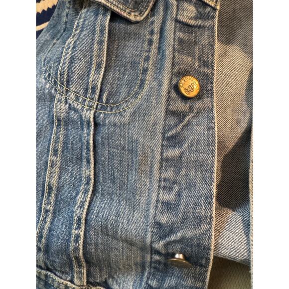 70s Vintage Lee Jeans Denim Jacket, Hippie Peace Sign Patch, XS S - Picture 7 of 16